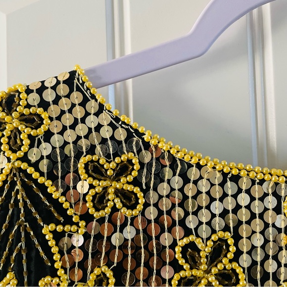 Gunit Vintage Gold Silver Sequin Beaded Embellished Flapper Shift Dress | Large - Picture 14 of 15